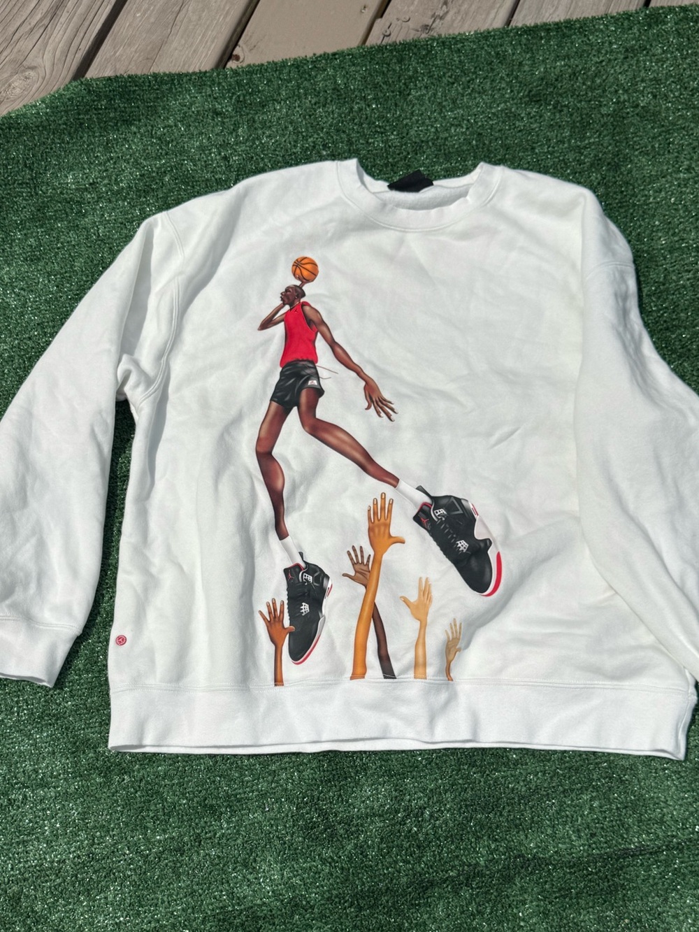 Jordan White Crewneck with Red Jumpman Logo